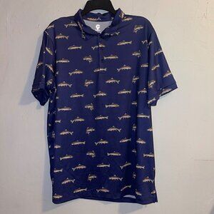 Caddy Cart Men's Blue Rainbow Trout Print Pullover Polo Shirt Size Large